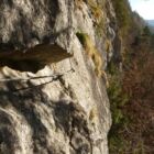 Am Ende des Quergangs. Hinter der Kante beginnt die nahezu senkrechte Reibungsplatte C. Am Ende des Quergangs. Hinter der Kante beginnt die nahezu senkrechte Reibungsplatte C.